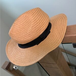 Aerie wide brim straw hat with black ribbon and little bow